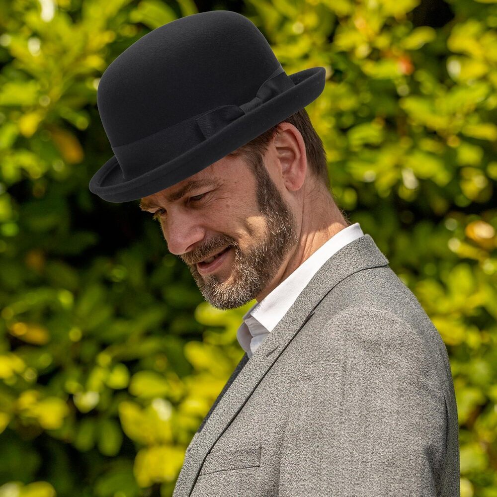 3923 Bowler Derby Hat - Short Rolled Brim Fedora … - image 4